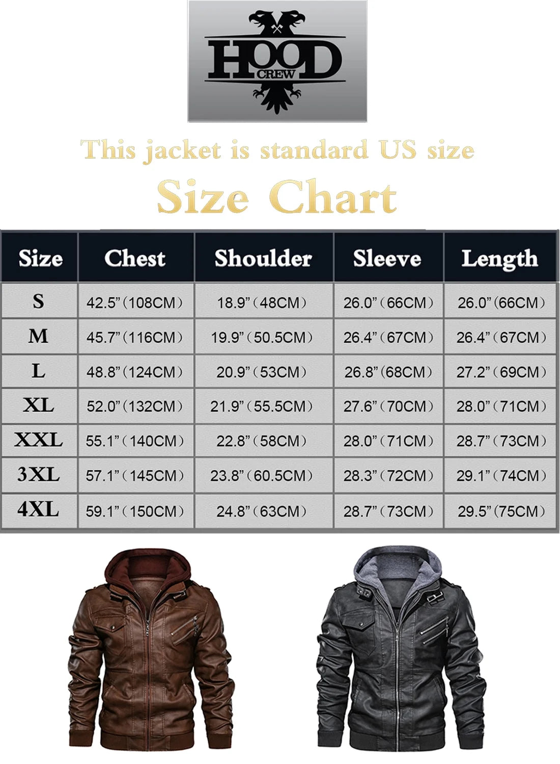 Men's Brown PU Faux Leather Jacket with Removable Hood, Size 2XL