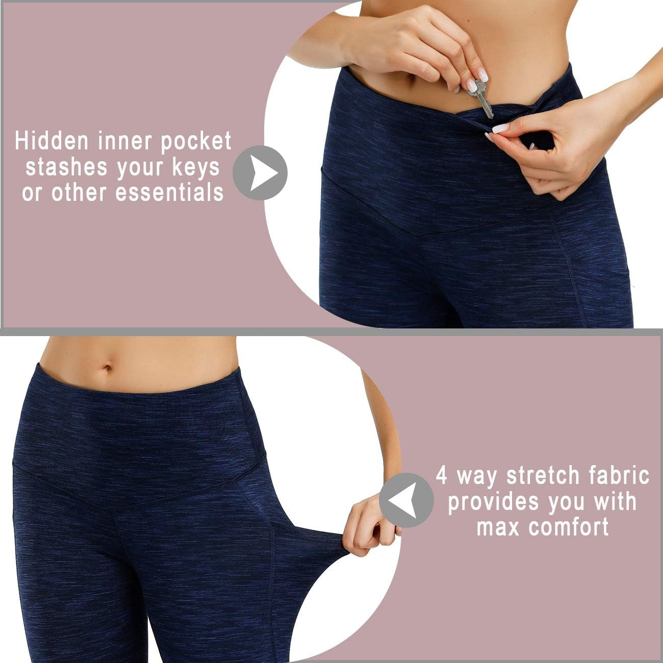 Lifesky Women's High-Waist Yoga Leggings with Tummy Control, 4-Way Stretch, and Triple Pocket Design for Enhanced Performance in Gym, Running, and Fitness Activities