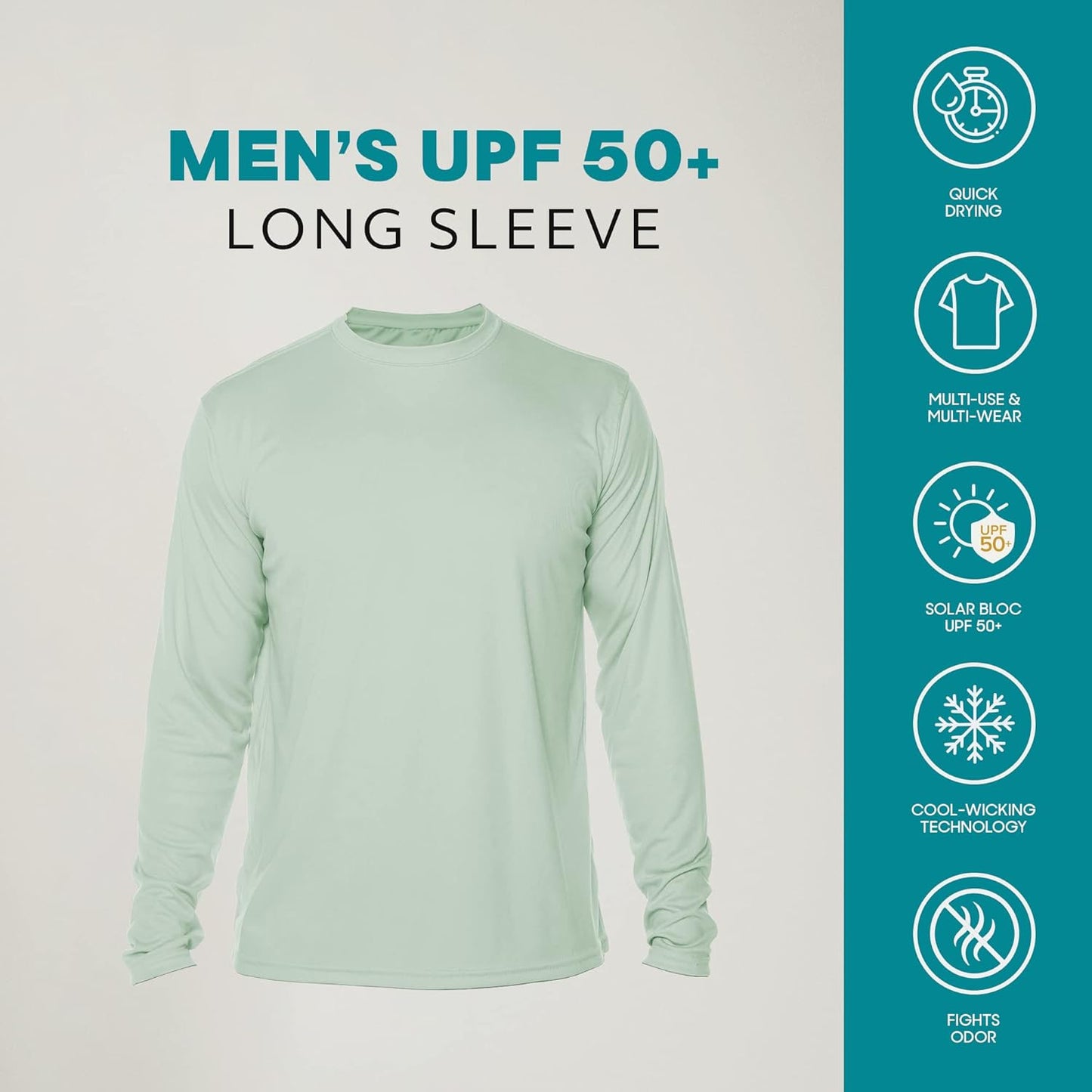 Men's Long Sleeve Outdoor T-Shirt - UPF 50+ UV Protection for Fishing, Running, Hiking & Swimming