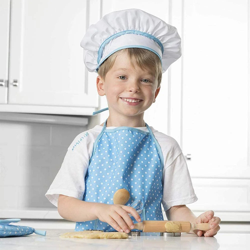 Deluxe Kids Cooking Set - 11-Piece Chef Role Play Kit for Girls Ages 3-6 with Apron, Chef Hat, Oven Mitt, Utensils & Baking Tools - Perfect Birthday & Festival Gift in Blue!