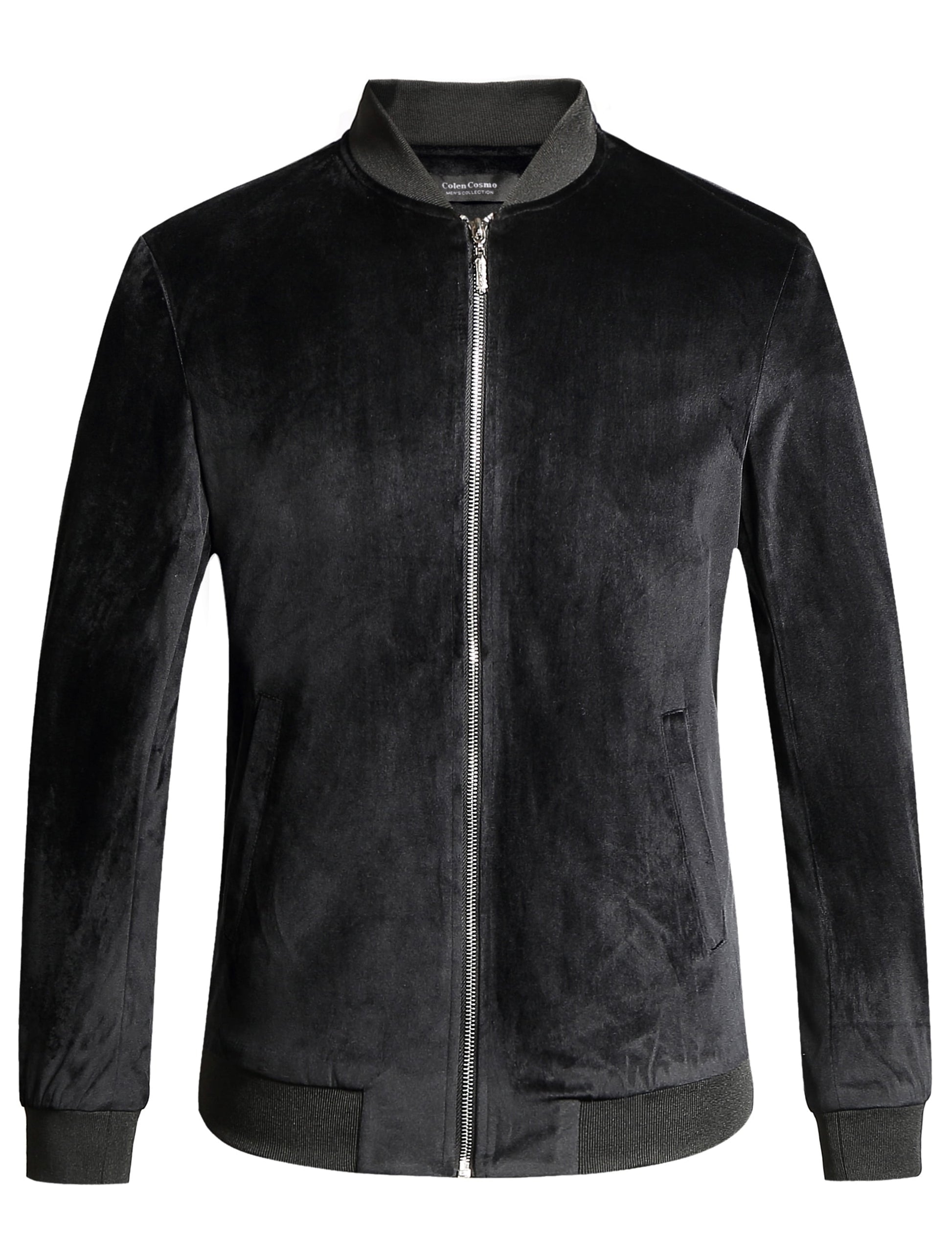 Men's Velvet Full Zip Bomber Jacket - Winter Warm Padded Outerwear