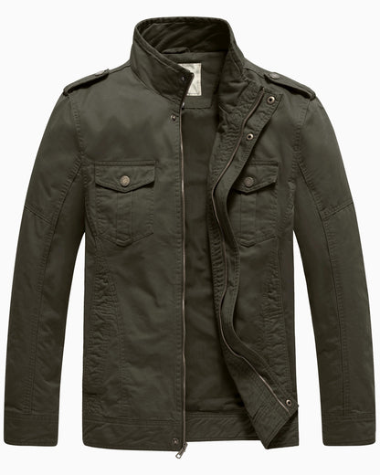 Men's Lightweight Cotton Work Jacket - Spring Windbreaker Utility Coat in Green, Size S