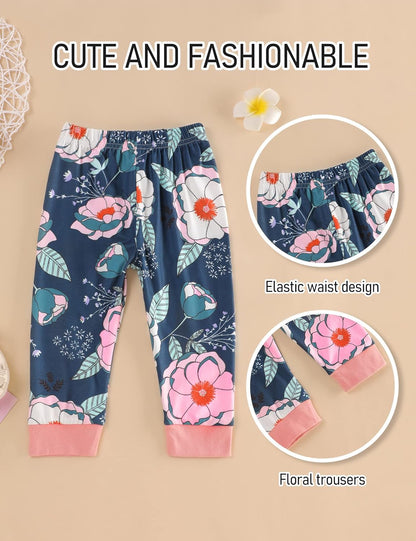 Adorable Toddler Girls' Ruffle Top & Floral Pants Outfit Set with Matching Headband