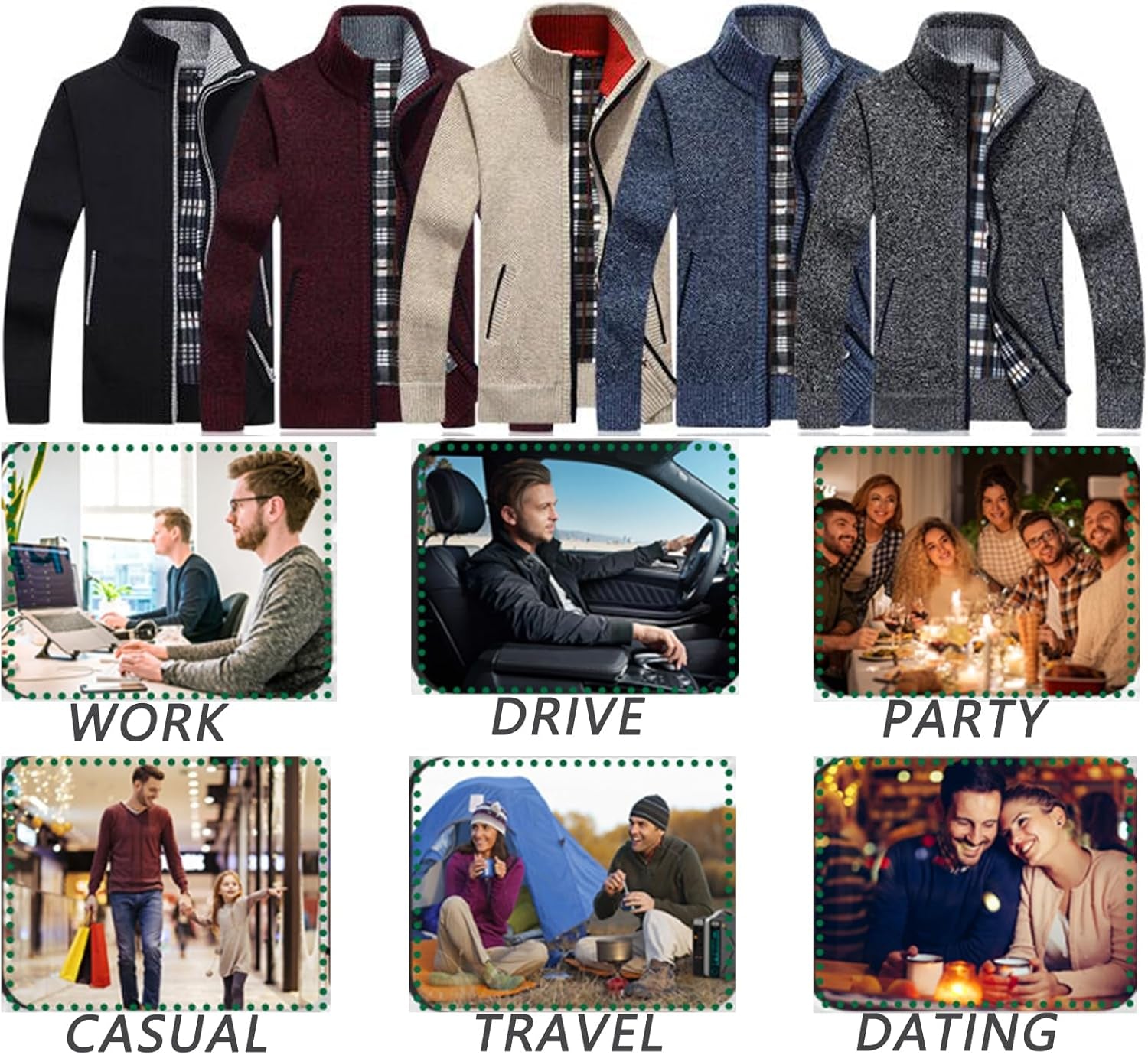 Xinyangni Men's Slim Fit Thick Knitted Cardigan with Full Zip and Pockets