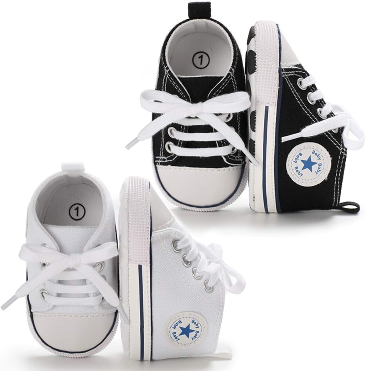 KIDSUN Unisex High Top Sneakers for Infants - Soft, Anti-Slip Canvas Denim First Walkers for Little Feet
