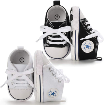 KIDSUN Unisex High Top Sneakers for Infants - Soft, Anti-Slip Canvas Denim First Walkers for Little Feet