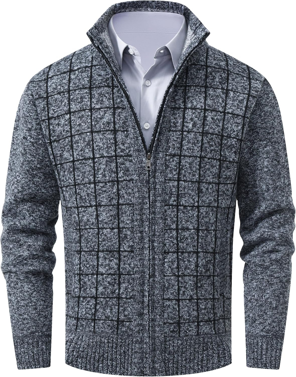 Men's Casual Full-Zip Knitted Cardigan Sweater with Pockets by Vtuaol
