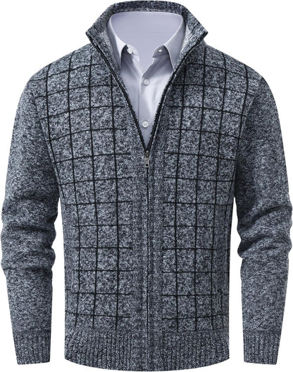 Men's Casual Full-Zip Knitted Cardigan Sweater with Pockets by Vtuaol
