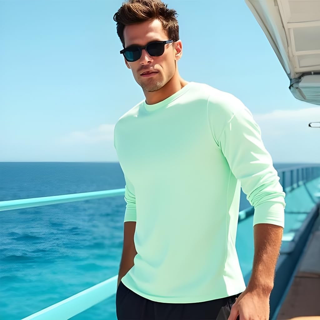 INGEAR Men's Long Sleeve Swim Shirts with UPF 50+ Sun Protection and Rash Guard Features