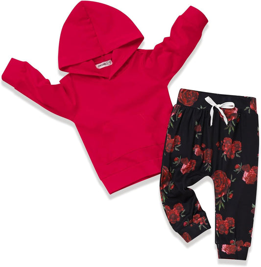 Adorable Baby Girl Flower Hoodie Sweatshirt & Pant Set with Headband - Perfect Fall & Winter Outfit for Toddlers