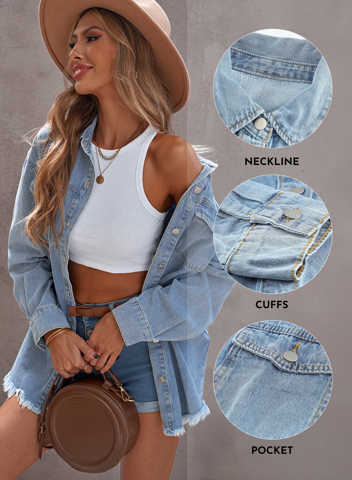 Women's Long Sleeve Boyfriend Denim Jacket - Loose Fit White XL