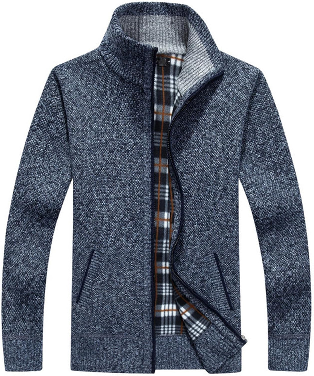 Xinyangni Men's Slim Fit Thick Knitted Cardigan with Full Zip and Pockets
