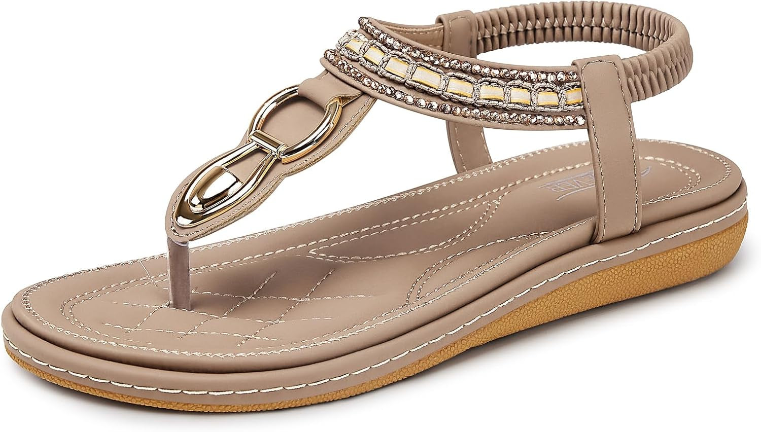 SHIBEVER Women's Elegant Summer Sandals: Comfortable Flat Bohemian T-Strap Casual Footwear