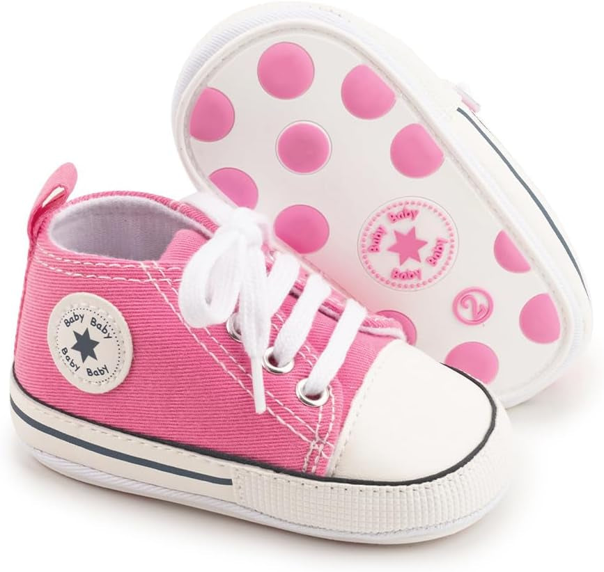 KIDSUN Unisex High Top Sneakers for Infants - Soft, Anti-Slip Canvas Denim First Walkers for Little Feet