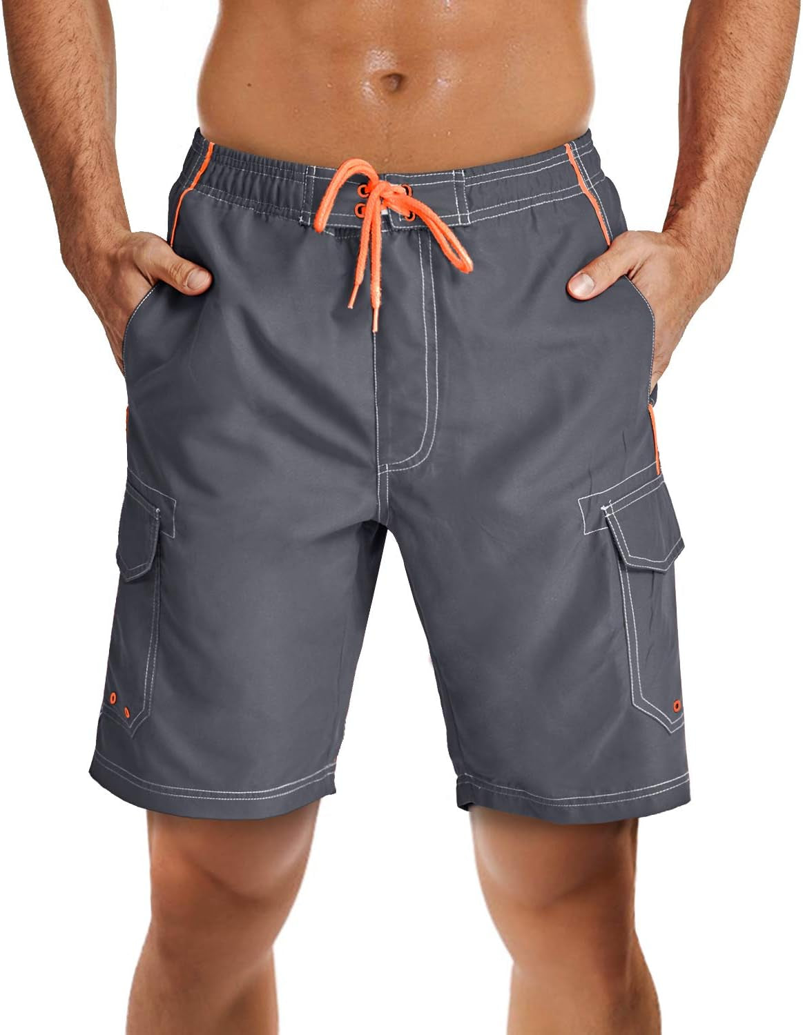 Men's Quick-Dry Watermelon Red Swim Trunks with Lining by TACVASEN