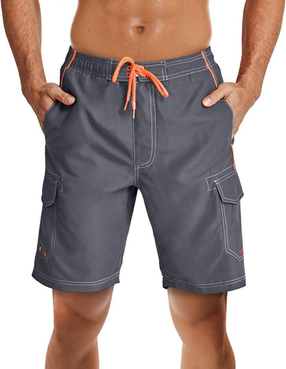 Men's Quick-Dry Watermelon Red Swim Trunks with Lining by TACVASEN
