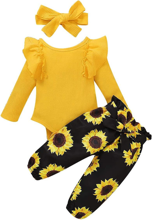 Adorable Baby Girl Winter Outfit Set - Ruffle Tops, Pants & Headband for 12-18 Months - Perfect for Fall & Spring!