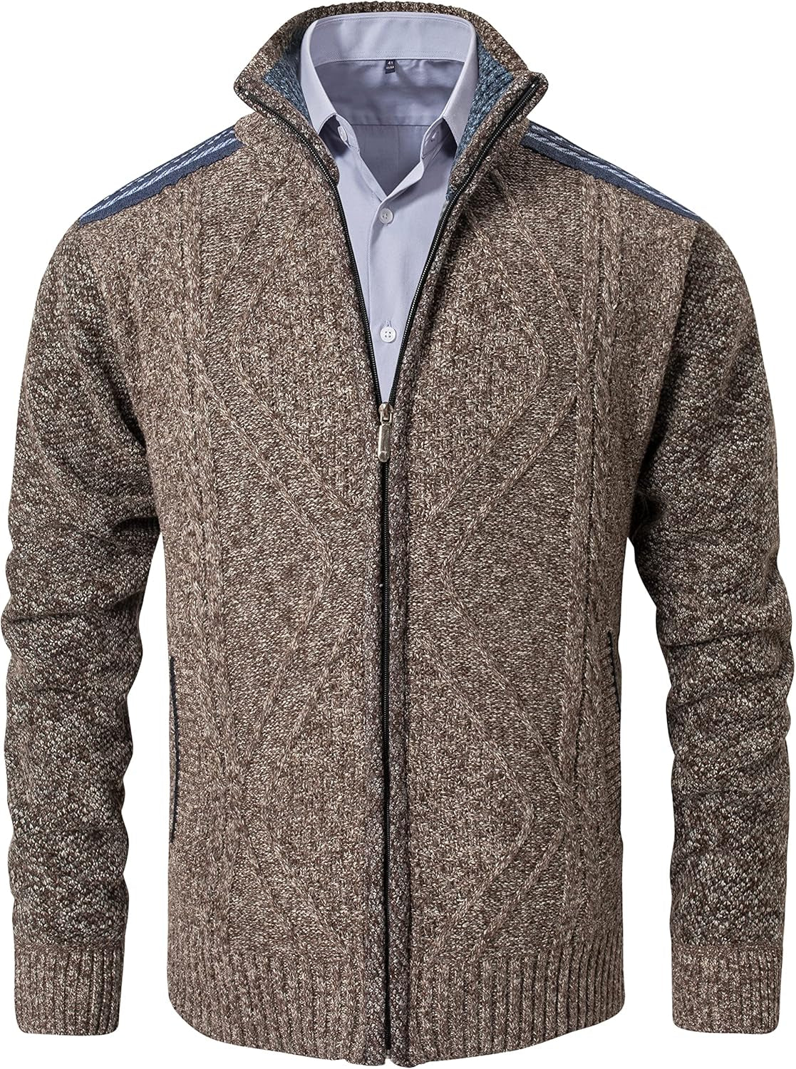 Men's Casual Full-Zip Knitted Cardigan Sweater with Pockets by Vtuaol
