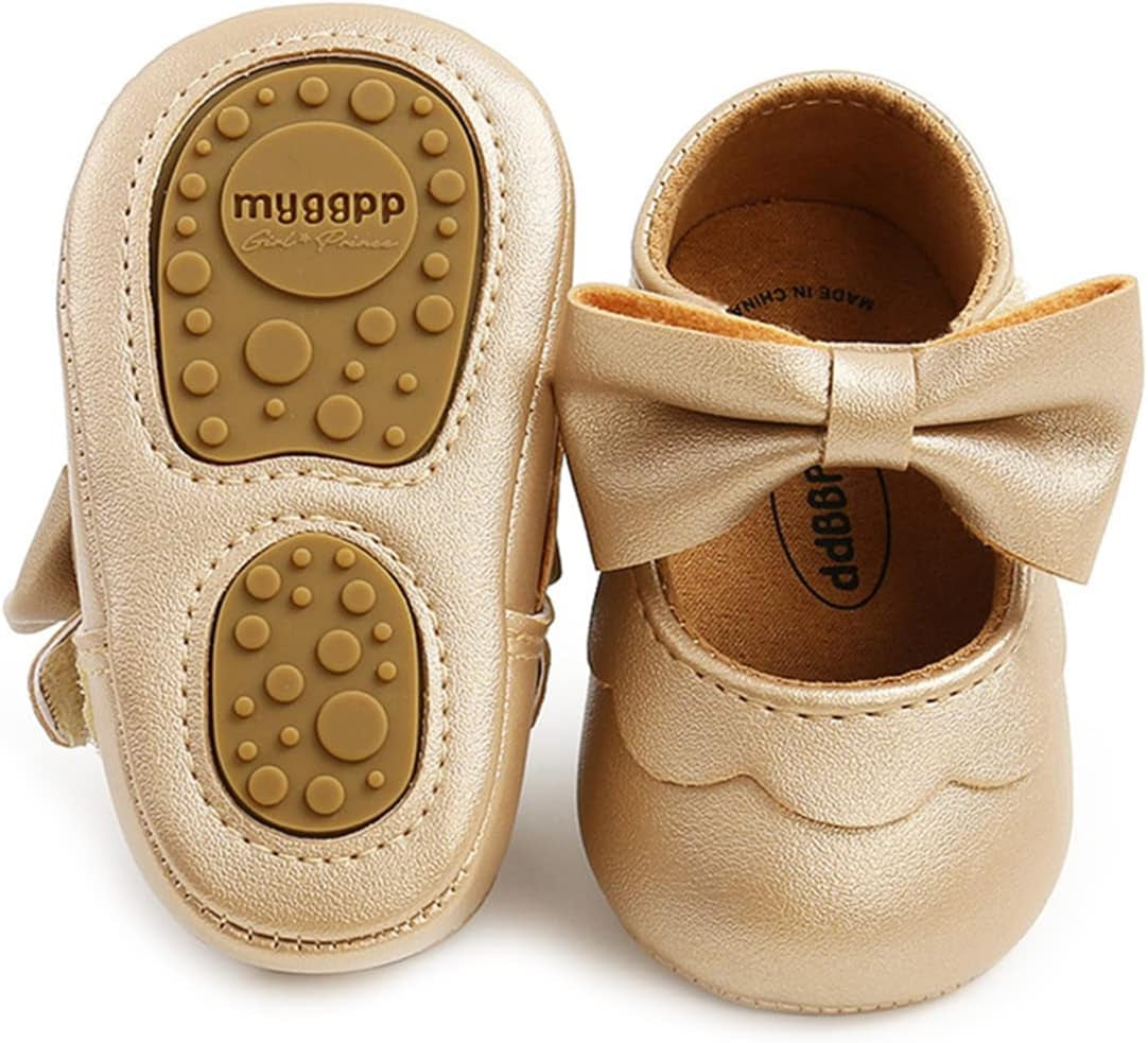 LAFEGEN Adorable Infant Girls' Mary Jane Flats with Bow Knot - Non-Slip Soft Sole PU Leather First Walker Dress Shoes