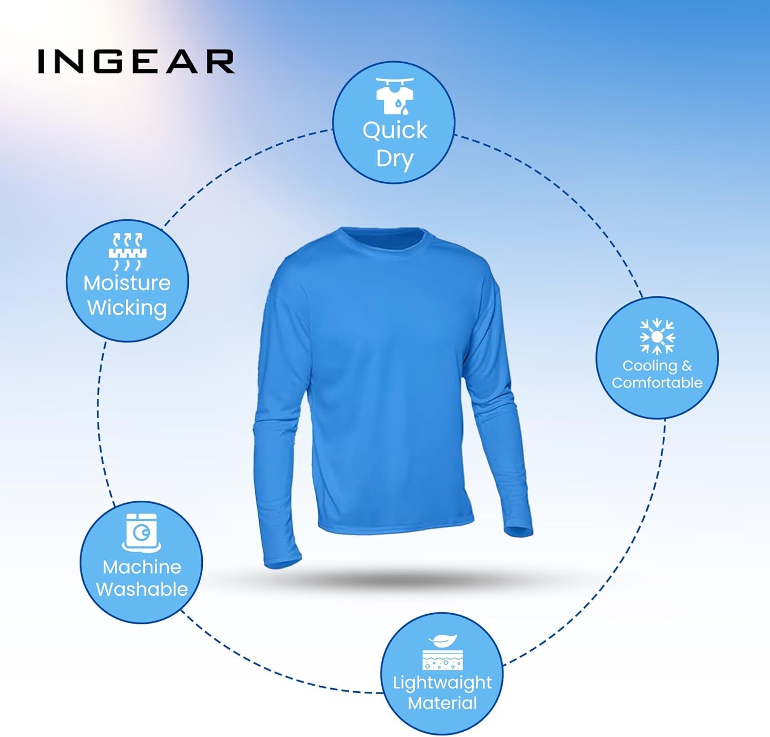 INGEAR Men's Long Sleeve Swim Shirts with UPF 50+ Sun Protection and Rash Guard Features