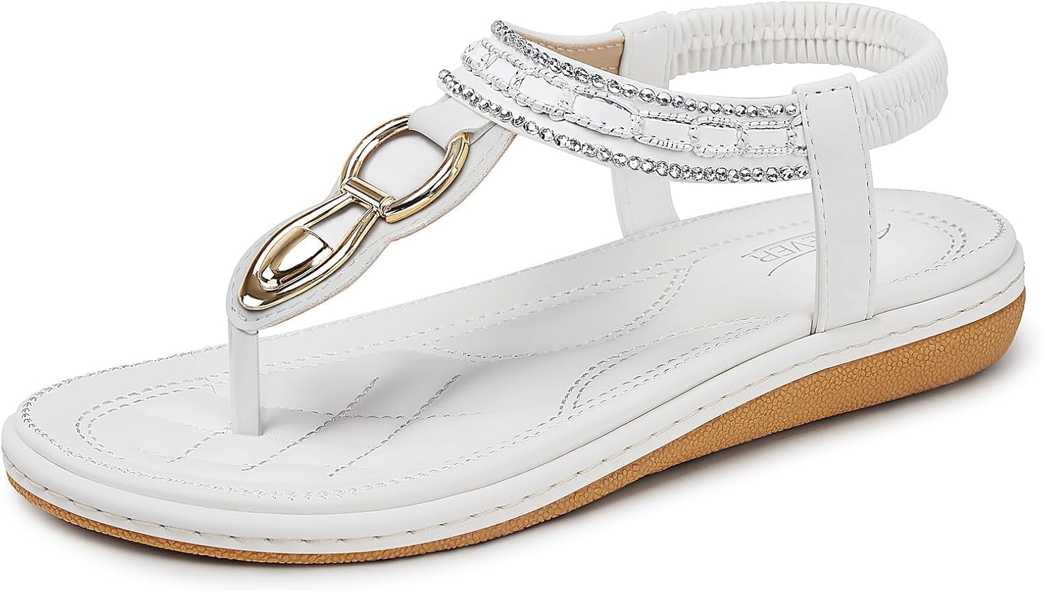 SHIBEVER Women's Elegant Summer Sandals: Comfortable Flat Bohemian T-Strap Casual Footwear