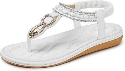 SHIBEVER Women's Elegant Summer Sandals: Comfortable Flat Bohemian T-Strap Casual Footwear