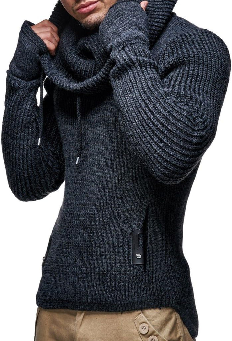 Leif Nelson Men's Slim Fit Knitted Pullover with Shawl Collar - Long-Sleeve Basic Sweatshirt