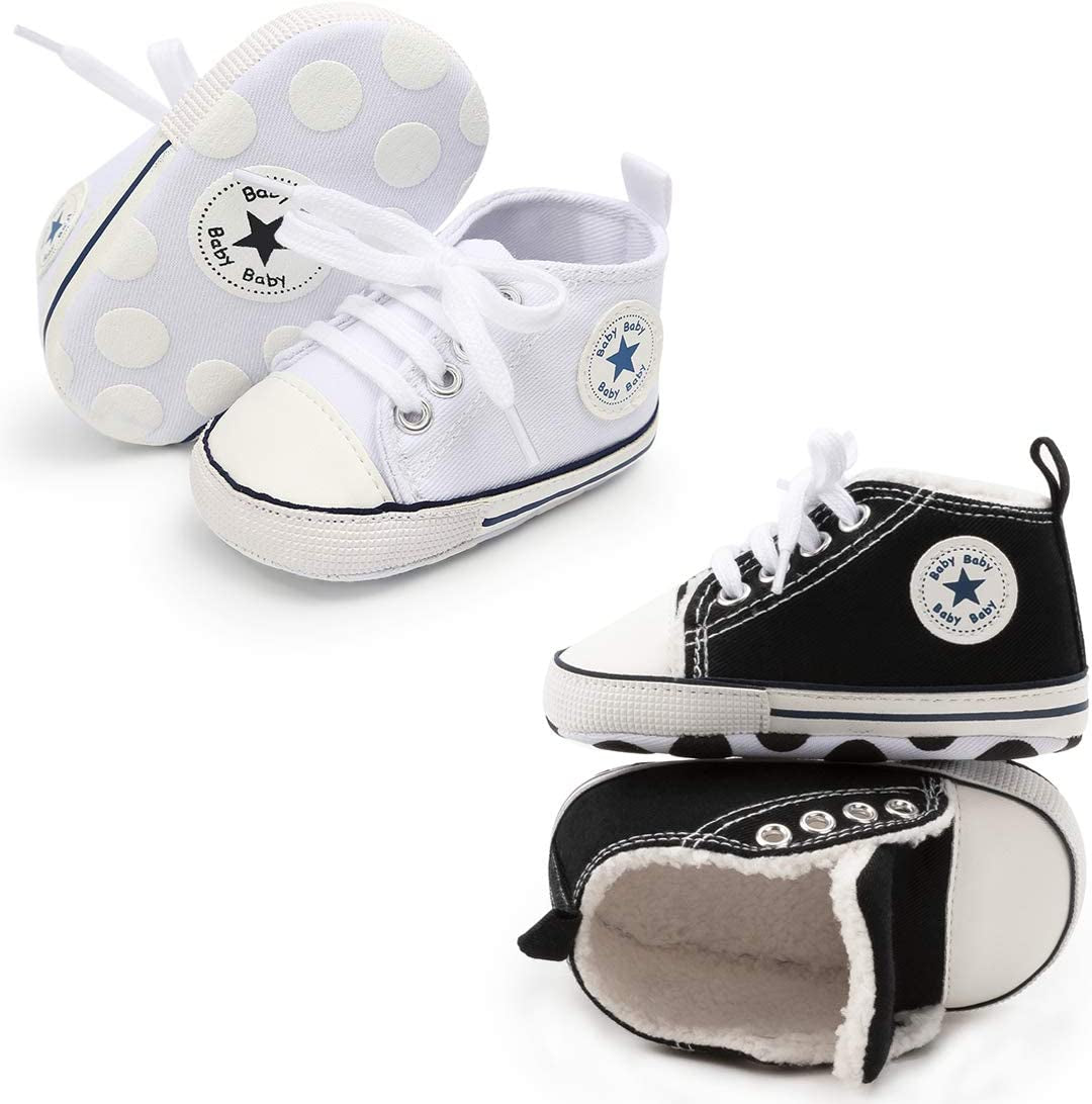 KIDSUN Unisex High Top Sneakers for Infants - Soft, Anti-Slip Canvas Denim First Walkers for Little Feet