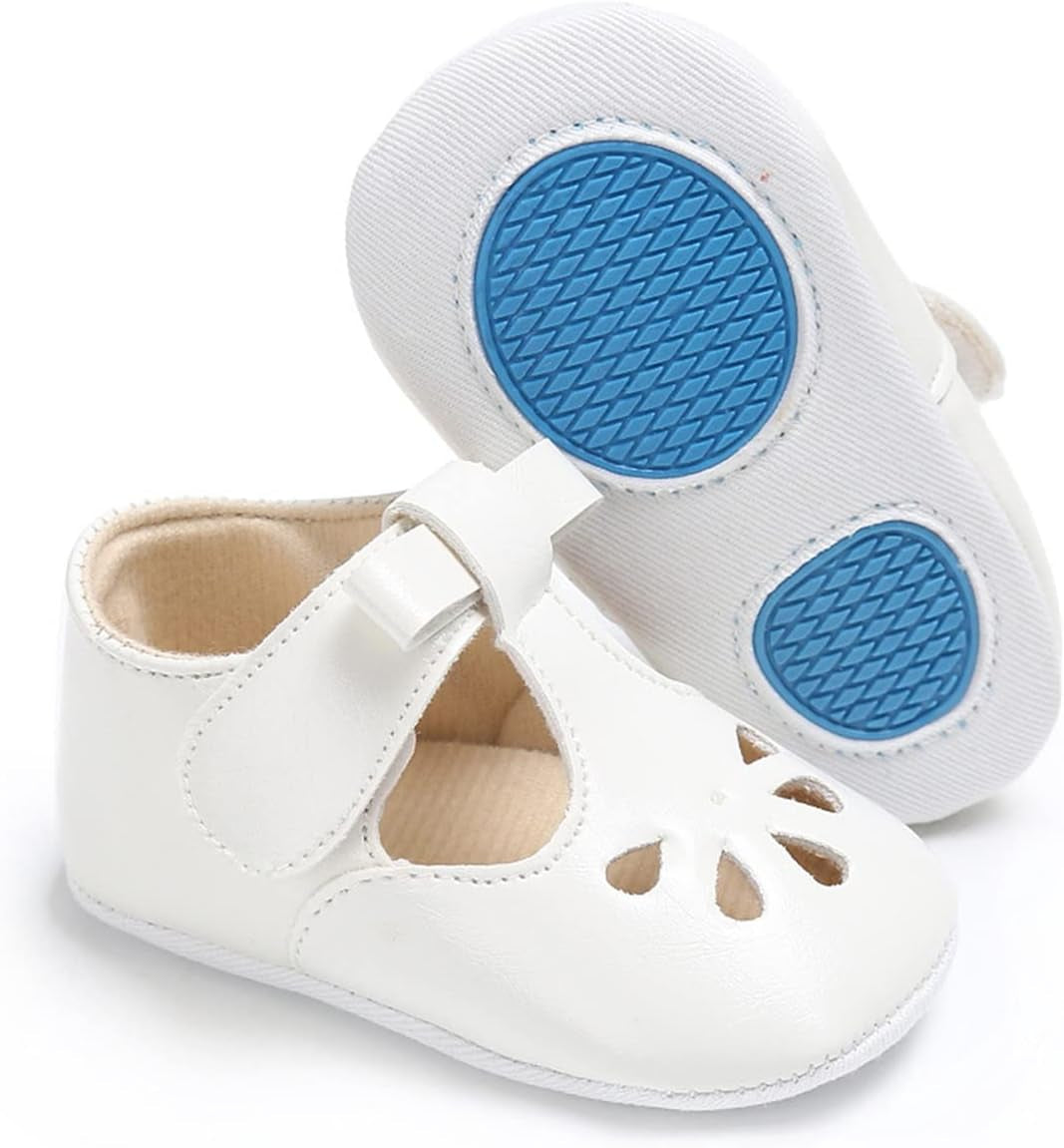 LAFEGEN Adorable Infant Girls' Mary Jane Flats with Bow Knot - Non-Slip Soft Sole PU Leather First Walker Dress Shoes