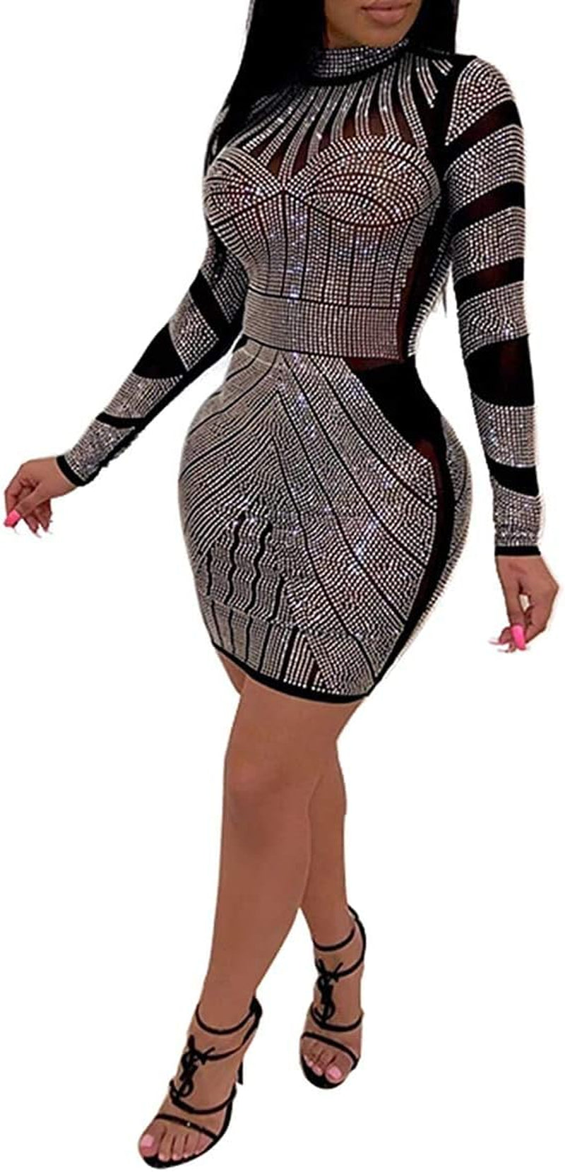 Sophisticated Long Sleeve Birthday Dress with Diamond Accents for Evening Events and Celebrations