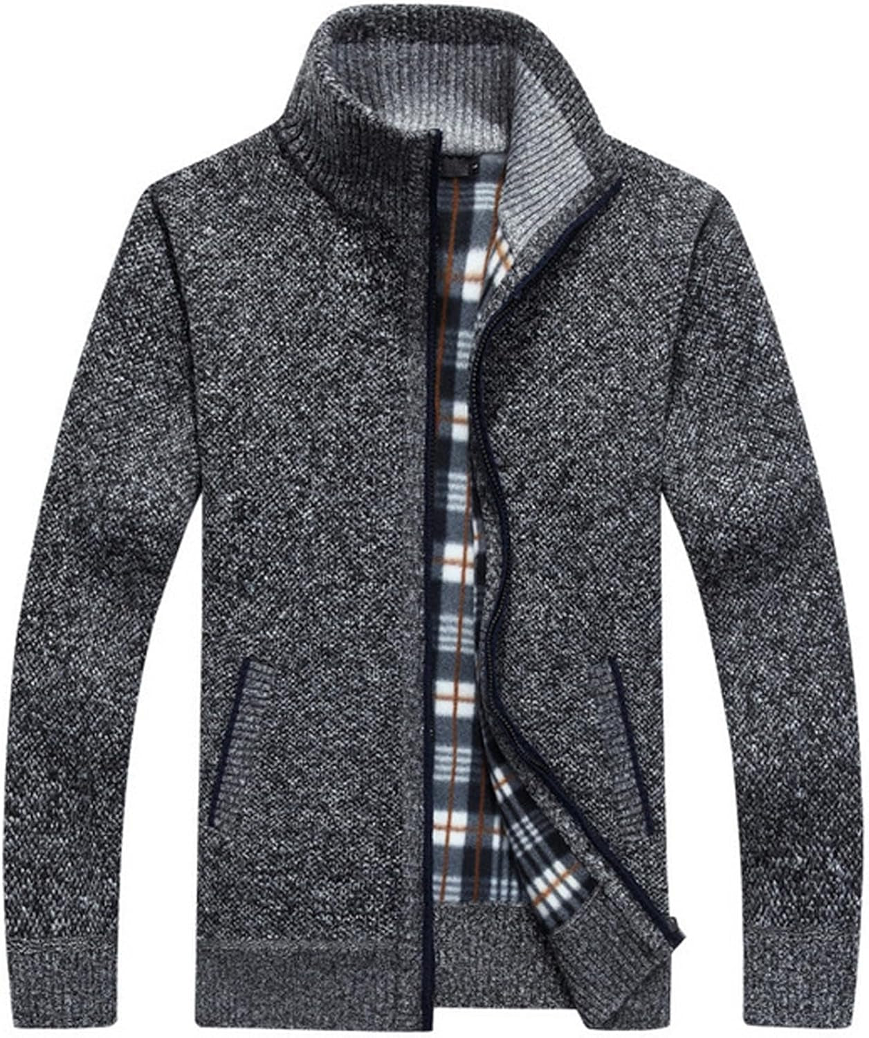 Xinyangni Men's Slim Fit Thick Knitted Cardigan with Full Zip and Pockets