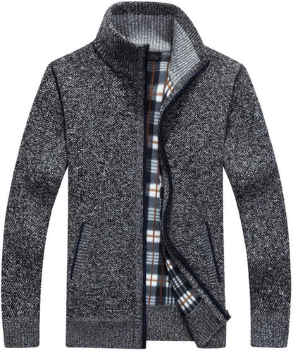 Xinyangni Men's Slim Fit Thick Knitted Cardigan with Full Zip and Pockets