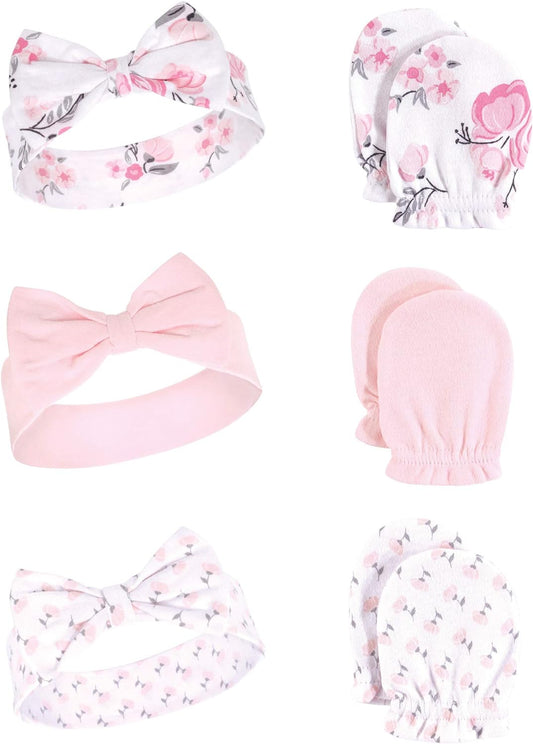 Adorable Hudson Baby Girls' Cotton Headband and Scratch Mitten Set for Ultimate Comfort and Style