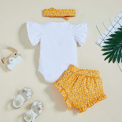 Adorable Newborn Baby Girls' 3-Piece Floral Ruffle Summer Outfit Set