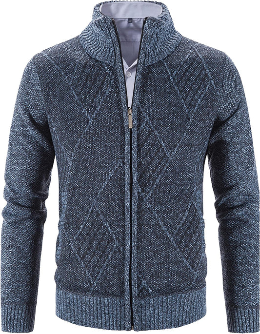 Men's Casual Full-Zip Knitted Cardigan Sweater with Pockets by Vtuaol