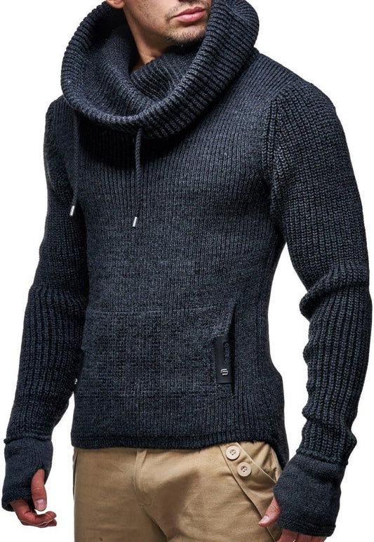 Leif Nelson Men's Slim Fit Knitted Pullover with Shawl Collar - Long-Sleeve Basic Sweatshirt