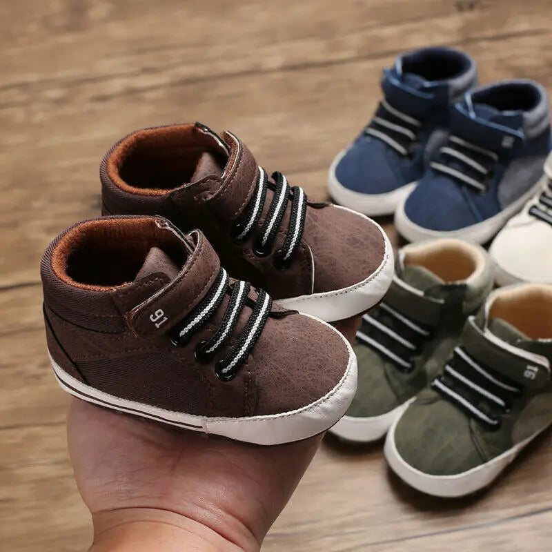 Pudcoco Infant Leather Sports Crib Shoes (0-18 Months) - Soft First Walker Sneakers for Boys and Girls