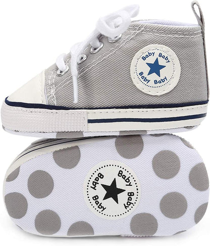 KIDSUN Unisex High Top Sneakers for Infants - Soft, Anti-Slip Canvas Denim First Walkers for Little Feet