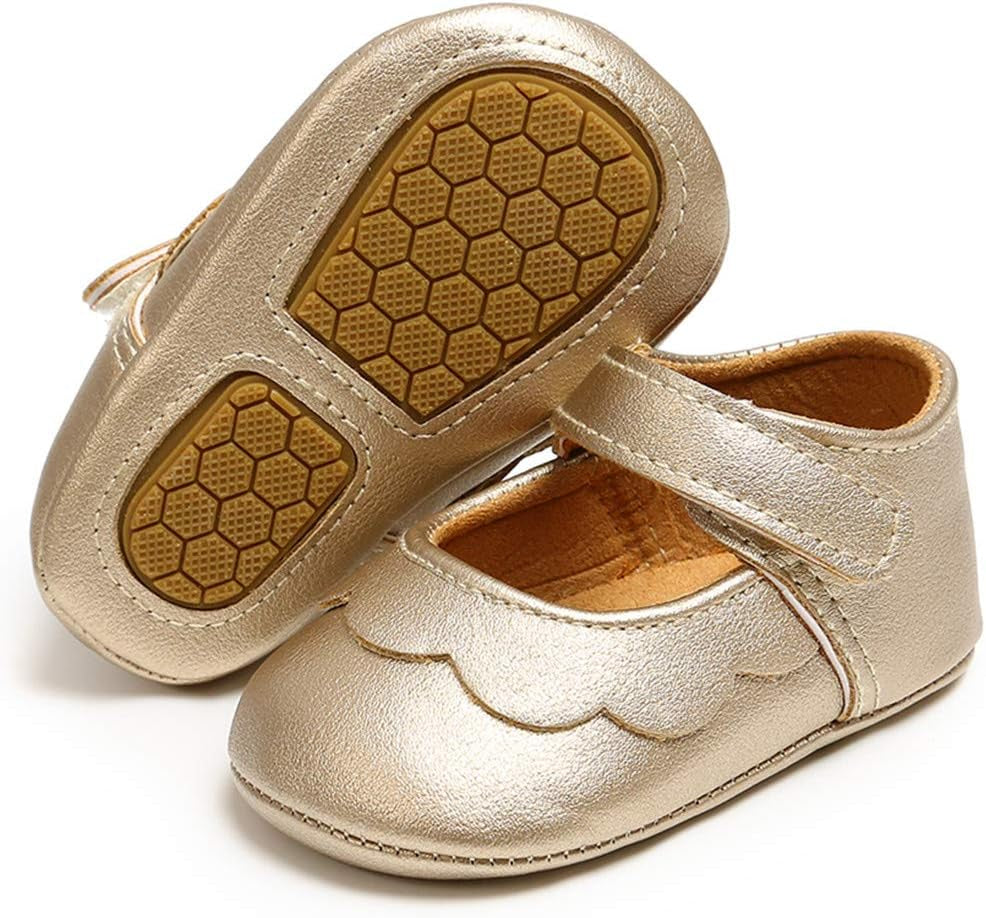 LAFEGEN Adorable Infant Girls' Mary Jane Flats with Bow Knot - Non-Slip Soft Sole PU Leather First Walker Dress Shoes