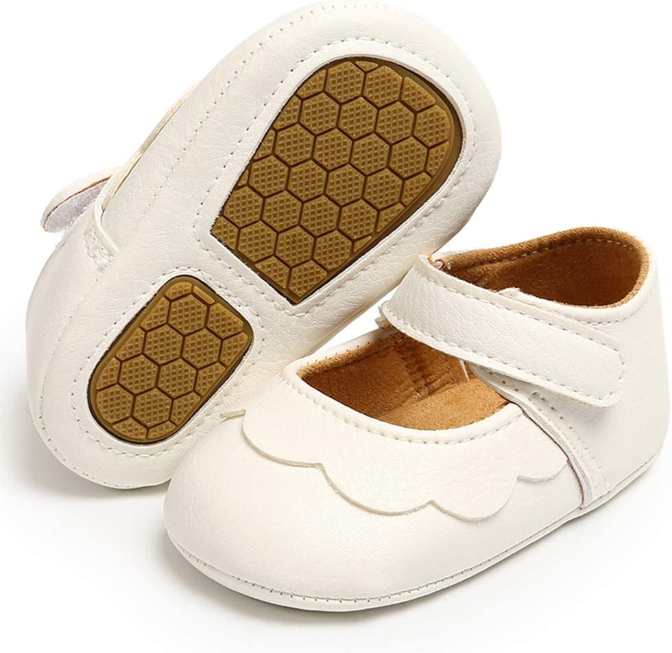 LAFEGEN Adorable Infant Girls' Mary Jane Flats with Bow Knot - Non-Slip Soft Sole PU Leather First Walker Dress Shoes