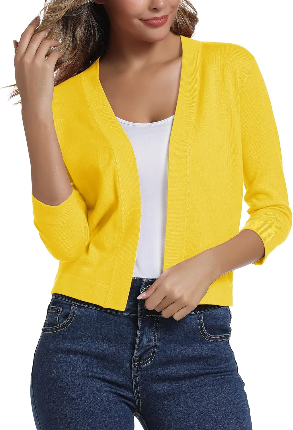 Urban Coco Women's Sophisticated 3/4 Sleeve Cropped Cardigan Sweater Shrug