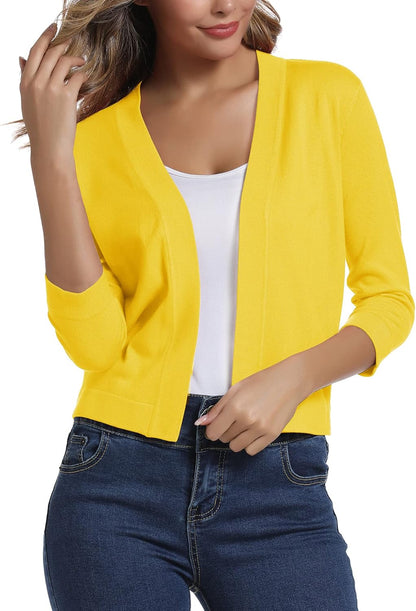 Urban Coco Women's Sophisticated 3/4 Sleeve Cropped Cardigan Sweater Shrug