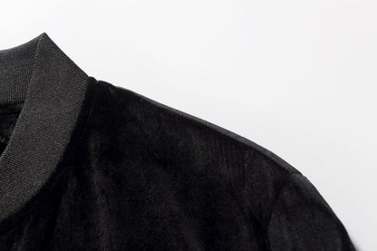 Men's Velvet Full Zip Bomber Jacket - Winter Warm Padded Outerwear