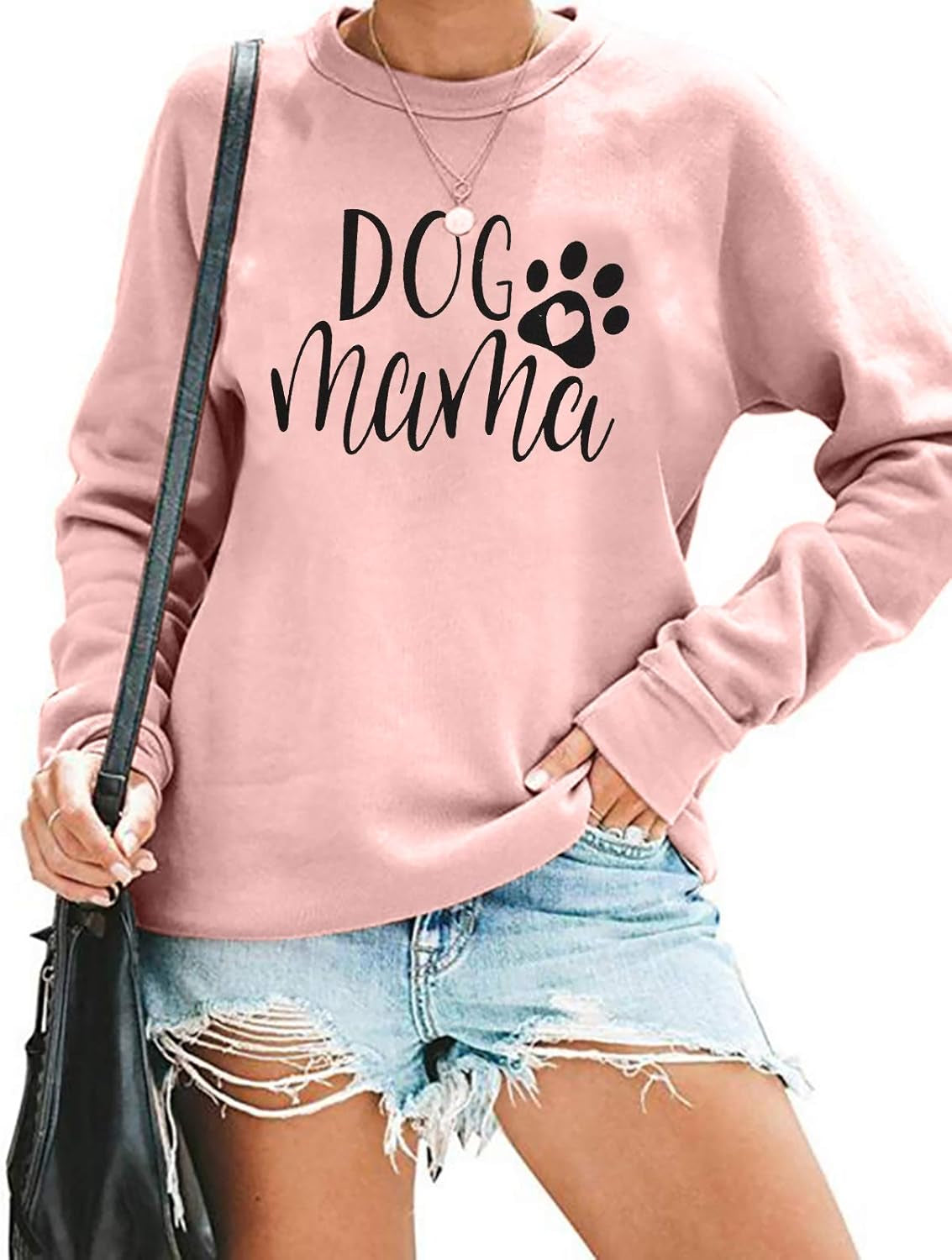 Women's Dog Mom Sweatshirt - Graphic Pullover with Adorable Paw Print Design for Dog Enthusiasts