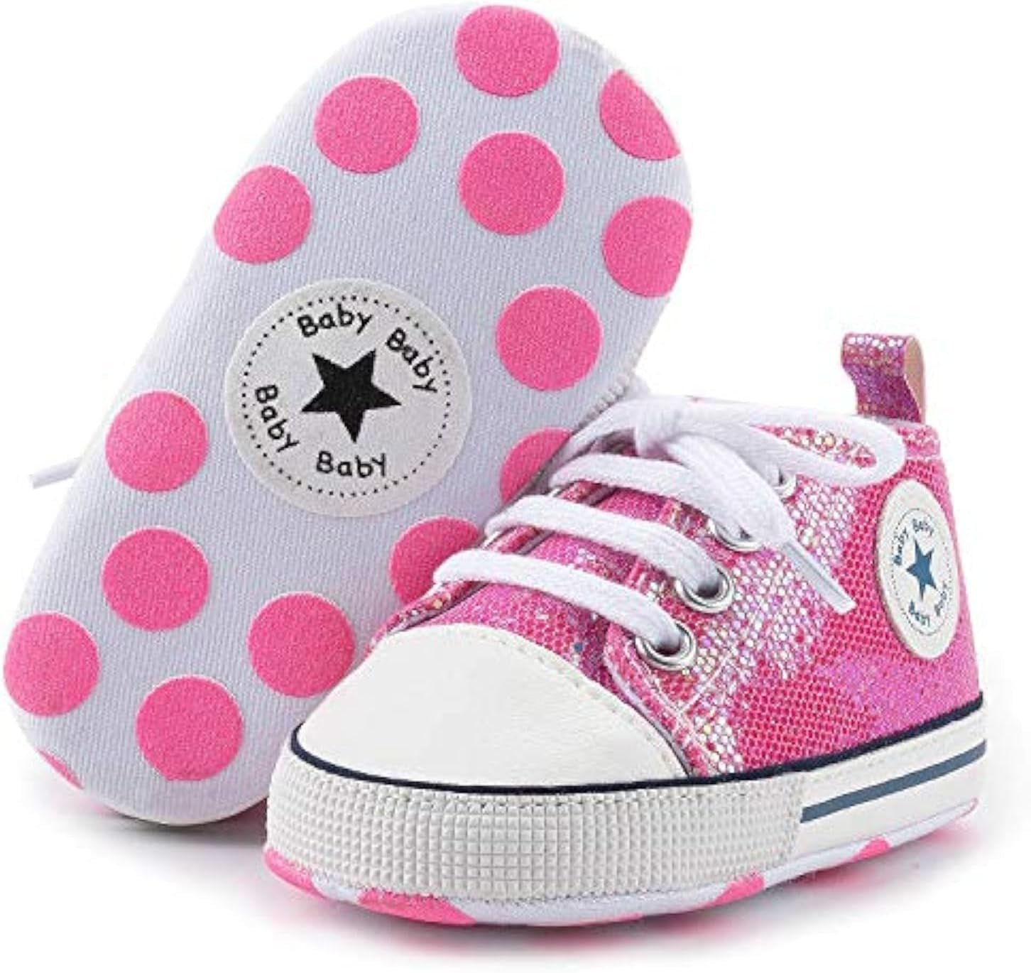 KIDSUN Unisex High Top Sneakers for Infants - Soft, Anti-Slip Canvas Denim First Walkers for Little Feet