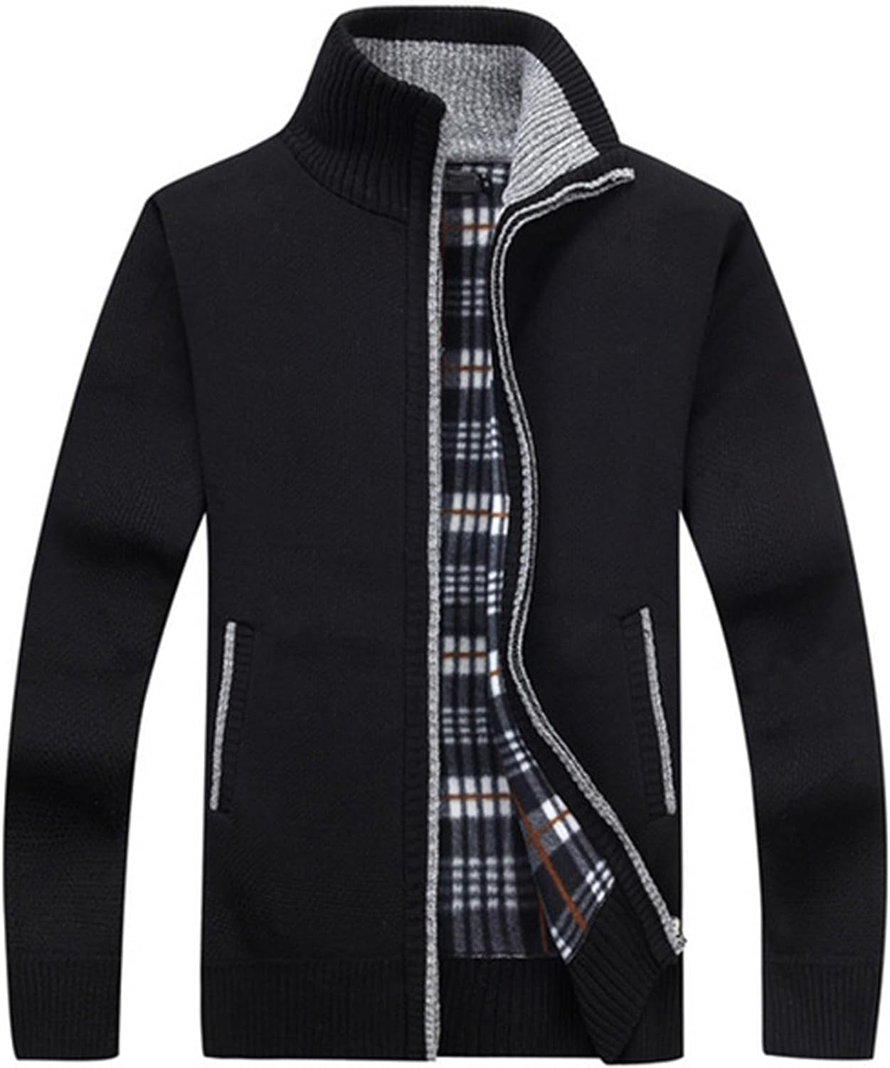 Xinyangni Men's Slim Fit Thick Knitted Cardigan with Full Zip and Pockets
