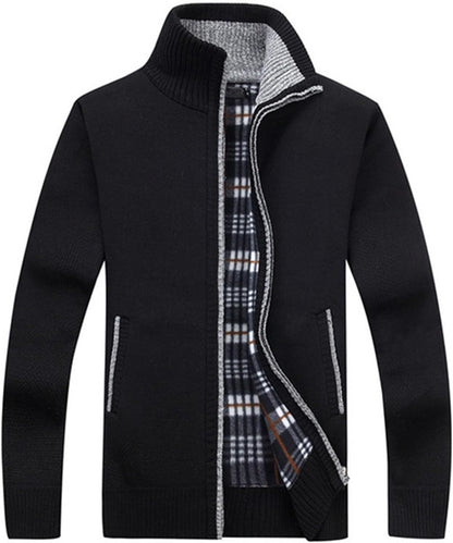 Xinyangni Men's Slim Fit Thick Knitted Cardigan with Full Zip and Pockets