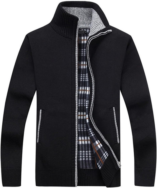 Xinyangni Men's Slim Fit Thick Knitted Cardigan with Full Zip and Pockets