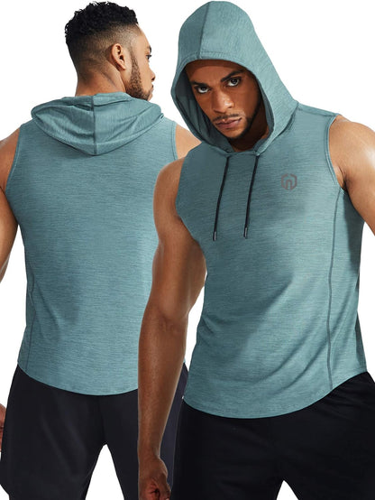 NELEUS Men's 3-Pack Hooded Athletic Tank Tops - Perfect for Muscle Workouts, Red/Light Green/Light Grey, Available in US 2XL & EU 3XL