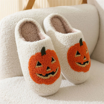 Women's Plush Halloween Slippers - Cozy Pumpkin Design for Indoor Comfort - Non-Slip Fuzzy House Slides for All Ages